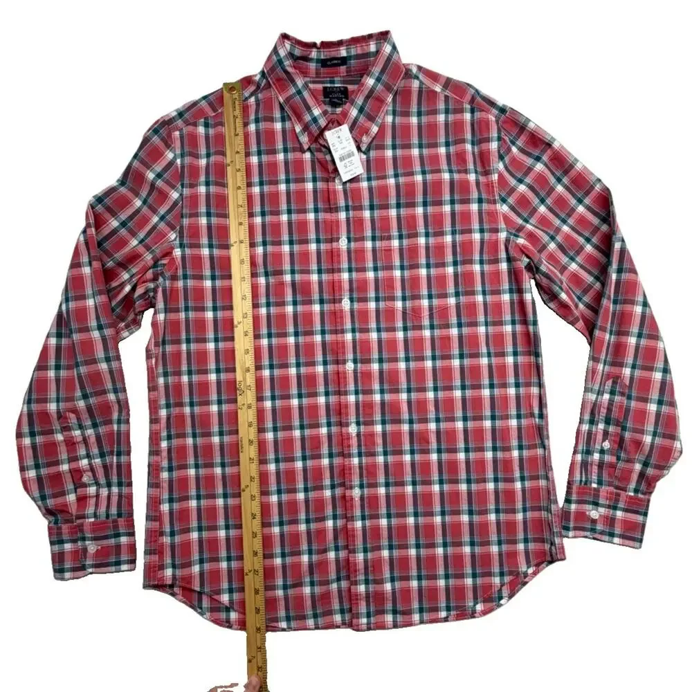 J. Crew Mens Size Large Classic Flex Washed Button Front Shirt Red Blue